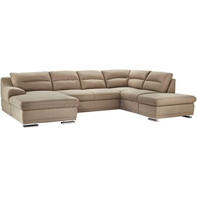 Mivano Wohnlandschaft Coast / Große Schlafcouch in U-Form / Mit Bettfunktion und Stauraum / Recamiere links und Ottomane rechts / 334 x 88 x 217 / Mikrofaser: mud Mivano Wohnlandschaft Coast / Große Schlafcouch in U-Form / Mit Bettfunktion und Stauraum / Recamiere links und Ottomane rechts / 334 x 88 x 217 / Mikrofaser: mud