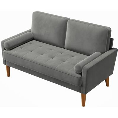 Vesgantti Sofa 2-Sitzer, Samt Kleines Sofa, Grau, 121 * 77 * 87 cm Kleines Sofa für kleine Räume, Mid-Century-Modern-2-Sitzer, einfach zu montierendes Sofa für Wohnzimmer und Schlafzimmer Vesgantti Sofa 2-Sitzer, Samt Kleines Sofa, Grau, 121 * 77 * 87 cm Kleines Sofa für kleine Räume, Mid-Century-Modern-2-Sitzer, einfach zu montierendes Sofa für Wohnzimmer und Schlafzimmer