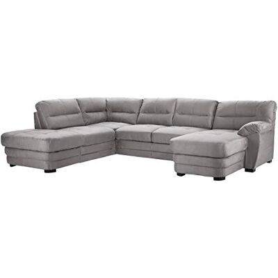 Mivano Wohnlandschaft Royale, Zeitloses Schlafsofa in U-Form mit Bettfunktion, Stauraum und hohen Rückenlehnen, 316 x 90 x 230, Mikrofaser, grau Mivano Wohnlandschaft Royale, Zeitloses Schlafsofa in U-Form mit Bettfunktion, Stauraum und hohen Rückenlehnen, 316 x 90 x 230, Mikrofaser, grau
