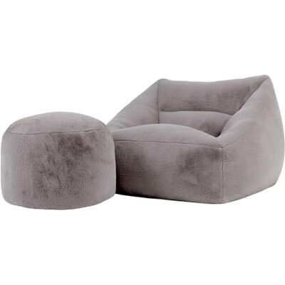 Icon Natalia Kunstfell Sitzsack Sessel und Hocker mit Füllung, Grau Icon Natalia Kunstfell Sitzsack Sessel und Hocker mit Füllung, Grau