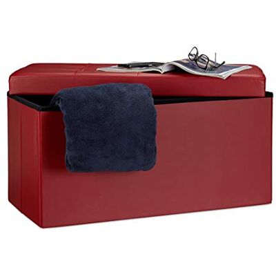 Relaxdays Faltbare Sitzbank 38 x 76 x 38 cm HxBxT, 2-Sitzer m. Stauraum, Kunstleder Sitzhocker bis 300 kg, dunkelrot Relaxdays Faltbare Sitzbank 38 x 76 x 38 cm HxBxT, 2-Sitzer m. Stauraum, Kunstleder Sitzhocker bis 300 kg, dunkelrot