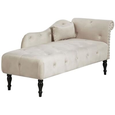 Beliani Chaiselongue Samt Hellbeige rechts gesteppt mit Kissen hohe Lehne Retro Ivry Beliani Chaiselongue Samt Hellbeige rechts gesteppt mit Kissen hohe Lehne Retro Ivry