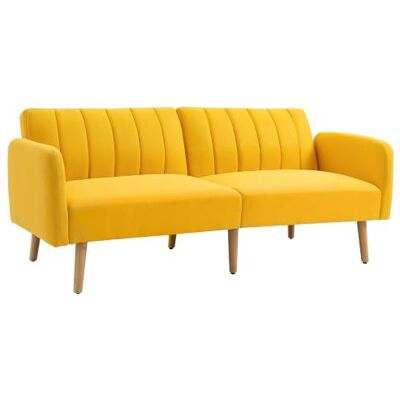 HOMCOM Modernes klappbares 2-Sitzer-Sofa-Bett 173x75x73 cm Gelb Kunstleinenbezug, 3-stufig verstellbare Rückenlehne, abnehmbare Armlehnen, für Wohnzimmer, Büro. HOMCOM Modernes klappbares 2-Sitzer-Sofa-Bett 173x75x73 cm Gelb Kunstleinenbezug, 3-stufig verstellbare Rückenlehne, abnehmbare Armlehnen, für Wohnzimmer, Büro.
