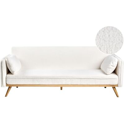 Beliani 3-Sitzer Sofa Bouclé creme weiß Schlaffunktion Dekokissen Schlafsofa Asaa Beliani 3-Sitzer Sofa Bouclé creme weiß Schlaffunktion Dekokissen Schlafsofa Asaa