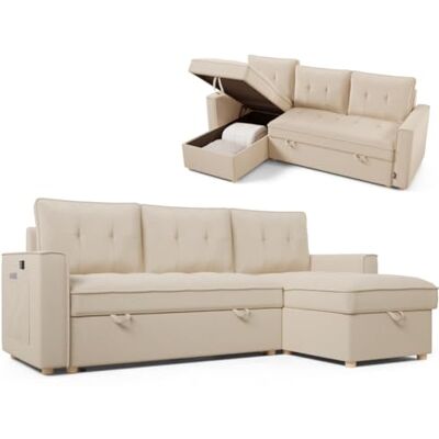 Nalui Sofa Chaise Longue Haven, 213 x 129 x 81 cm, wendbar, mit Truhe von 127,6 l. 3-Sitzer-Sofa, umwandelbar in EIN Bett von 122 x 190 cm. Inklusive Taschen und 360-Grad-Gewebe, Beige Nalui Sofa Chaise Longue Haven, 213 x 129 x 81 cm, wendbar, mit Truhe von 127,6 l. 3-Sitzer-Sofa, umwandelbar in EIN Bett von 122 x 190 cm. Inklusive Taschen und 360-Grad-Gewebe, Beige
