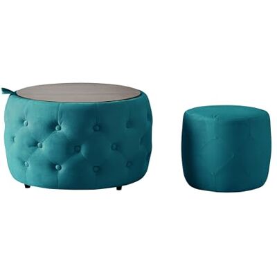 NJLyuhome Nordischer Samt Nesting Hocker 2er Set mit Rauten-Raffung Multifunktionale Quadratische Ottomane mit Holzablage, 58x58x38 cm NJLyuhome Nordischer Samt Nesting Hocker 2er Set mit Rauten-Raffung Multifunktionale Quadratische Ottomane mit Holzablage, 58x58x38 cm