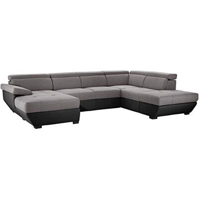 Mivano U-Form-Schlafsofa Speedway, Moderne Wohnlandschaft mit Bett, Stauraum und verstellbaren Kopfteilen, 332 x 79 x 222, Zweifarbiger Bezug, Grau/Schwarz Mivano U-Form-Schlafsofa Speedway, Moderne Wohnlandschaft mit Bett, Stauraum und verstellbaren Kopfteilen, 332 x 79 x 222, Zweifarbiger Bezug, Grau/Schwarz