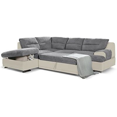 Mivano Schlafsofa Coast / Großes Ecksofa mit Schlaffunktion, Stauraum und Ottomane links / 264 x 88 x 217 / Materialmix: Grau/Beige Mivano Schlafsofa Coast / Großes Ecksofa mit Schlaffunktion, Stauraum und Ottomane links / 264 x 88 x 217 / Materialmix: Grau/Beige