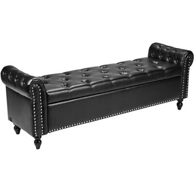 VEVOR Sitzbank Ottomane (46 x 166 x 56 cm) aus PU-Leder mit Holzbeinen & Stauraum & Knopfheftung & gerollten Armlehnen, Schuhbank mit 300 kg Tragkraft, Bettbank Schlafzimmerbank Wohnzimmer Schwarz VEVOR Sitzbank Ottomane (46 x 166 x 56 cm) aus PU-Leder mit Holzbeinen & Stauraum & Knopfheftung & gerollten Armlehnen, Schuhbank mit 300 kg Tragkraft, Bettbank Schlafzimmerbank Wohnzimmer Schwarz