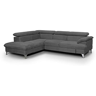 Mivano Ecksofa David / Moderne Couch in L-Form mit verstellbaren Kopfstützen und Ottomane / 256 x 71 x 208 / Mikrofaser-Bezug, Dunkelgrau Mivano Ecksofa David / Moderne Couch in L-Form mit verstellbaren Kopfstützen und Ottomane / 256 x 71 x 208 / Mikrofaser-Bezug, Dunkelgrau