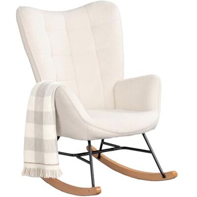 MEUBLE COSY Schaukelstuhl Sessel Schaukelsessel Stillstuhl Schwingstuhl mit Armlehnen Gepolsterter Sitzfläche für Wohnzimmer Schlafzimmer, Balkon, Sherpa und Holzkufen, Bis 120 kg Belastbar, Beige MEUBLE COSY Schaukelstuhl Sessel Schaukelsessel Stillstuhl Schwingstuhl mit Armlehnen Gepolsterter Sitzfläche für Wohnzimmer Schlafzimmer, Balkon, Sherpa und Holzkufen, Bis 120 kg Belastbar, Beige