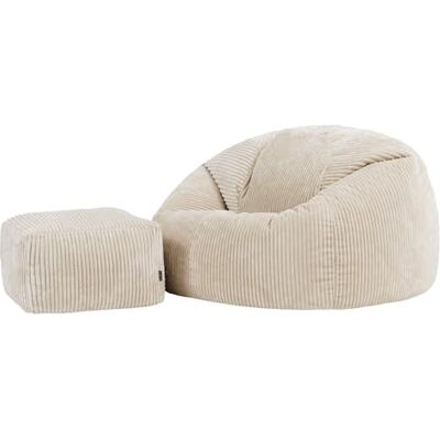 Icon Kingston XXL Sitzsack Cord und Hocker mit Füllung, Beige In Deutschland Hergestellt, Sitzsack Erwachsene, Weicher Cordstoff, Sitzsack Sessel für Wohnzimmer und Schlafzimmer Icon Kingston XXL Sitzsack Cord und Hocker mit Füllung, Beige In Deutschland Hergestellt, Sitzsack Erwachsene, Weicher Cordstoff, Sitzsack Sessel für Wohnzimmer und Schlafzimmer