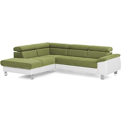 Mivano Ecksofa Micky mit Ottomane / Eckcouch mit Bettfunktion, kleinem Bettkasten und Kopfteilverstellung / 249 x 72 x 207 / Mikrofaser/Kunstleder, Grün/Weiß Mivano Ecksofa Micky mit Ottomane / Eckcouch mit Bettfunktion, kleinem Bettkasten und Kopfteilverstellung / 249 x 72 x 207 / Mikrofaser/Kunstleder, Grün/Weiß