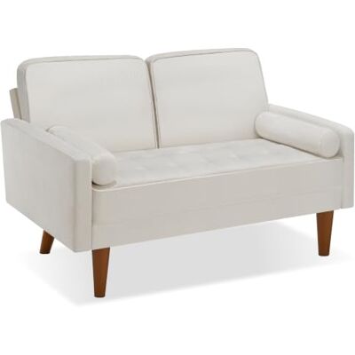 tectake ® Sofa, 2-Sitzer, 135 x 76 x 85 cm, 15 cm Sitzpolster mit Federkern 300 kg belastbar, abnehmbare, waschbare Bezüge, Armlehnen, 2 Rollenkissen, Holzoptik-Füße, Couch, Samtoptik creme tectake ® Sofa, 2-Sitzer, 135 x 76 x 85 cm, 15 cm Sitzpolster mit Federkern 300 kg belastbar, abnehmbare, waschbare Bezüge, Armlehnen, 2 Rollenkissen, Holzoptik-Füße, Couch, Samtoptik creme