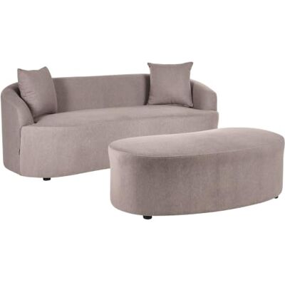 Beliani 2-Sitzer Sofa mit Ottomane Stoff Taupe gepolstert oval geschwungen modern organische Form Amal Beliani 2-Sitzer Sofa mit Ottomane Stoff Taupe gepolstert oval geschwungen modern organische Form Amal
