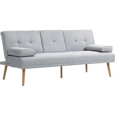 HOMCOM Schlafsofa, 3-Sitzer Sofa, Schlafcouch mit Klappbarem Tisch, Becherhalter, Bettsofa mit Leinenoptik, Couch Gästebet für Wohnzimmer, Hellgrau HOMCOM Schlafsofa, 3-Sitzer Sofa, Schlafcouch mit Klappbarem Tisch, Becherhalter, Bettsofa mit Leinenoptik, Couch Gästebet für Wohnzimmer, Hellgrau