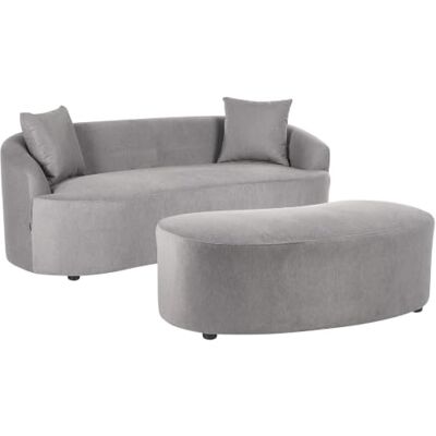 Beliani 2-Sitzer Sofa mit Ottomane Stoff grau gepolstert oval geschwungen modern organische Form Amal Beliani 2-Sitzer Sofa mit Ottomane Stoff grau gepolstert oval geschwungen modern organische Form Amal