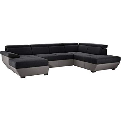 Mivano U-Form-Schlafsofa Speedway, Moderne Wohnlandschaft mit Bett, Stauraum und verstellbaren Kopfteilen, 332 x 79 x 222, Zweifarbiger Bezug, Schwarz/Grau Mivano U-Form-Schlafsofa Speedway, Moderne Wohnlandschaft mit Bett, Stauraum und verstellbaren Kopfteilen, 332 x 79 x 222, Zweifarbiger Bezug, Schwarz/Grau