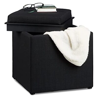 Relaxdays Sitzhocker mit Stauraum, HxBxT: 42 x 40,5 x 40,5 cm, Aufbewahrungsbox, Leinen Optik, Stoff, schwarz Relaxdays Sitzhocker mit Stauraum, HxBxT: 42 x 40,5 x 40,5 cm, Aufbewahrungsbox, Leinen Optik, Stoff, schwarz