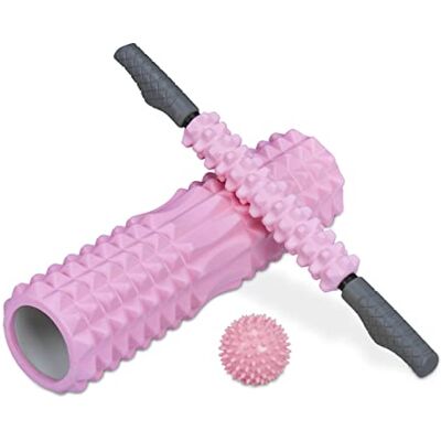 Relaxdays Faszienrolle 3er Set, Massagerolle, Faszienstab, Igelball, mittelhart, mit Noppen, Nacken, Rücken, Beine, rosa Relaxdays Faszienrolle 3er Set, Massagerolle, Faszienstab, Igelball, mittelhart, mit Noppen, Nacken, Rücken, Beine, rosa