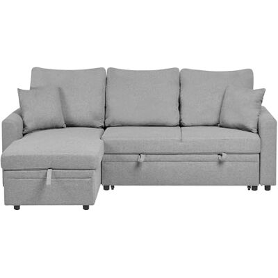 Beliani 3-Sitzer Ecksofa Schlaffunktion Stauraum Kunstleinen grau rechtsseitig Nassjo Beliani 3-Sitzer Ecksofa Schlaffunktion Stauraum Kunstleinen grau rechtsseitig Nassjo
