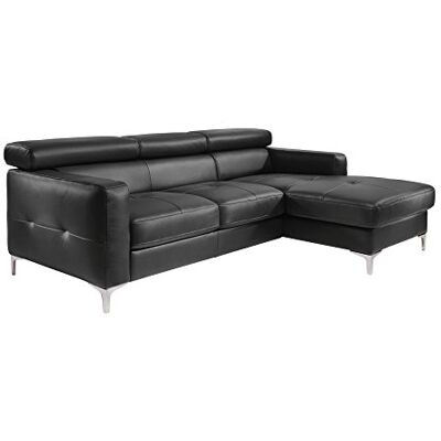 Mivano Ecksofa Sammy, Ledersofa in L-Form mit Kopfteilverstellung und moderner Steppung, 227 x 74 x 187, Kunstleder, schwarz Mivano Ecksofa Sammy, Ledersofa in L-Form mit Kopfteilverstellung und moderner Steppung, 227 x 74 x 187, Kunstleder, schwarz