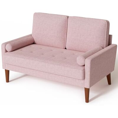 Vesgantti Sofa 2 Sitzer, Modernes 2er Sofa mit 2 Wurfkissen, Kleine Stoffcouch mit Armlehne, Mini Sofa für Wohnzimmer/Wohnung/Büro, Einfache Montage, Rosa, 121 x 77 x 87CM Vesgantti Sofa 2 Sitzer, Modernes 2er Sofa mit 2 Wurfkissen, Kleine Stoffcouch mit Armlehne, Mini Sofa für Wohnzimmer/Wohnung/Büro, Einfache Montage, Rosa, 121 x 77 x 87CM