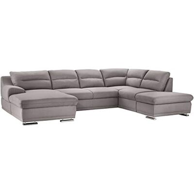 Mivano Wohnlandschaft Coast / Große Schlafcouch in U-Form / Mit Bettfunktion und Stauraum / Recamiere links und Ottomane rechts / 334 x 88 x 217 / Mikrofaser: silver Mivano Wohnlandschaft Coast / Große Schlafcouch in U-Form / Mit Bettfunktion und Stauraum / Recamiere links und Ottomane rechts / 334 x 88 x 217 / Mikrofaser: silver