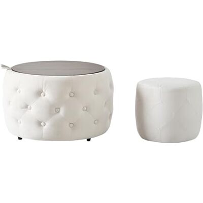 NJLyuhome Nordischer Samt Nesting Hocker 2er Set mit Rauten-Raffung Multifunktionale Quadratische Ottomane mit Holzablage, 58x58x38 cm NJLyuhome Nordischer Samt Nesting Hocker 2er Set mit Rauten-Raffung Multifunktionale Quadratische Ottomane mit Holzablage, 58x58x38 cm
