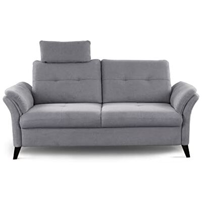 CAVADORE 3er Sofa Grönland / Skandinavische 3-Sitzer-Couch mit Federkern, Sitztiefenverstellung + Kopfstütze / 193 x 90 x 102 / Flachgewebe, Grau CAVADORE 3er Sofa Grönland / Skandinavische 3-Sitzer-Couch mit Federkern, Sitztiefenverstellung + Kopfstütze / 193 x 90 x 102 / Flachgewebe, Grau