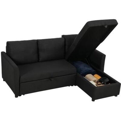 HOMCOM Ecksofa Schlafsofa 192 cm Anthrazitgrau 3-Sitzer, umkehrbare Chaise longue, versteckter Stauraum, Kissen inklusive, Leinenoptik, Wohnzimmer, Büro, Wohnung HOMCOM Ecksofa Schlafsofa 192 cm Anthrazitgrau 3-Sitzer, umkehrbare Chaise longue, versteckter Stauraum, Kissen inklusive, Leinenoptik, Wohnzimmer, Büro, Wohnung