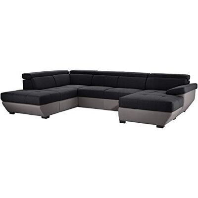 Mivano Wohnlandschaft Speedway, Modernes U-Form-Schlafsofa mit Stauraum und verstellbaren Kopfstützen, 332 x 79 x 222, Zweifarbiger Bezug, Schwarz/Grau Mivano Wohnlandschaft Speedway, Modernes U-Form-Schlafsofa mit Stauraum und verstellbaren Kopfstützen, 332 x 79 x 222, Zweifarbiger Bezug, Schwarz/Grau