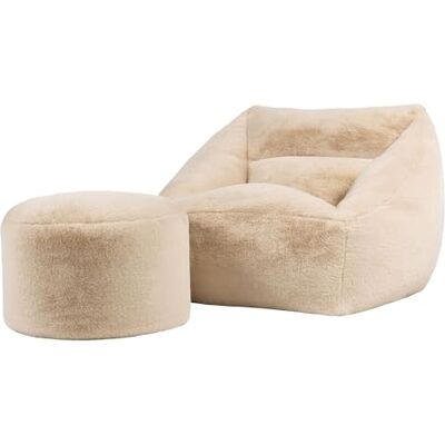 Icon Natalia Sitzsack Sessel für Erwachsene mit Hocker, Beige, Flauschiger Kaninchen Kunstfell Stoff, Riesen Sitzsack mit Füllung, Bean Bag, Bequemer Sessel Wohnzimmer, Lounge, Schlafzimmer, Büro Icon Natalia Sitzsack Sessel für Erwachsene mit Hocker, Beige, Flauschiger Kaninchen Kunstfell Stoff, Riesen Sitzsack mit Füllung, Bean Bag, Bequemer Sessel Wohnzimmer, Lounge, Schlafzimmer, Büro