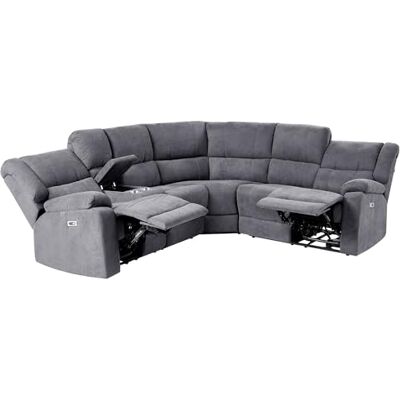 Beliani 5-Personen Ecksofa Stoff grau Getränkehalter USB elektrisch verstellbar Rokke Beliani 5-Personen Ecksofa Stoff grau Getränkehalter USB elektrisch verstellbar Rokke