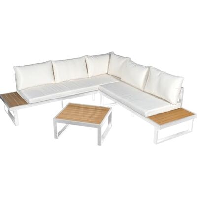 DRW Ecksofa-Set mit Aluminiumtisch und PS in Weiß und Natur, 227 x 69 x 63 cm DRW Ecksofa-Set mit Aluminiumtisch und PS in Weiß und Natur, 227 x 69 x 63 cm
