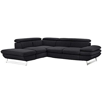 Mivano Ecksofa Prestige, Modernes L-Form-Sofa mit Ottomane, Kopfstützen und Armlehne verstellbar, 265 x 74 x 223, Strukturstoff, schwarz Mivano Ecksofa Prestige, Modernes L-Form-Sofa mit Ottomane, Kopfstützen und Armlehne verstellbar, 265 x 74 x 223, Strukturstoff, schwarz