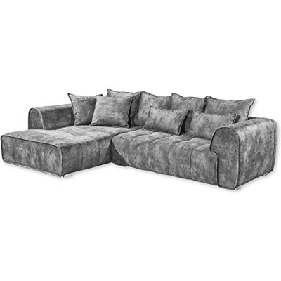 Stella Trading LONDON Ecksofa, Stoffbezug Grau Moderne Eckcouch in L-Form mit universell stellbarer Ottomane & dekorativer Steppung 320 x 72 (92) x 197 (B/H/T) Stella Trading LONDON Ecksofa, Stoffbezug Grau Moderne Eckcouch in L-Form mit universell stellbarer Ottomane & dekorativer Steppung 320 x 72 (92) x 197 (B/H/T)