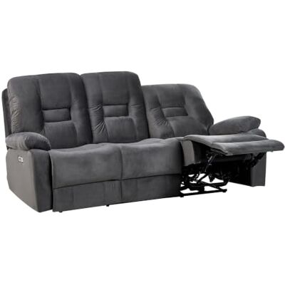 Beliani Elektrisch verstellbares 3-Sitzer Sofa Samt dunkelgrau USB-Anschluss Bergen Beliani Elektrisch verstellbares 3-Sitzer Sofa Samt dunkelgrau USB-Anschluss Bergen