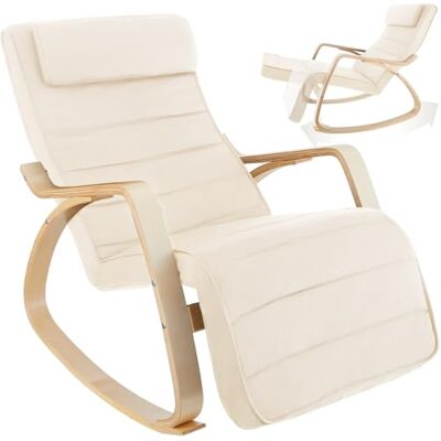tectake ® Schaukelstuhl mit Armlehnen aus Birkenholz, Relaxsessel mit 5-Fach Verstellbarer Fußsstütze, bis 150 kg belastbar, mit Polster, Sessel für Wohnzimmer, Schaukelsessel, Fernsehsessel beige tectake ® Schaukelstuhl mit Armlehnen aus Birkenholz, Relaxsessel mit 5-Fach Verstellbarer Fußsstütze, bis 150 kg belastbar, mit Polster, Sessel für Wohnzimmer, Schaukelsessel, Fernsehsessel beige