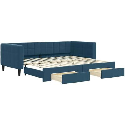 vidaXL Tagesbett Samt Blau 90x200cm mit Bettkasten & Schubladen vidaXL Tagesbett Samt Blau 90x200cm mit Bettkasten & Schubladen