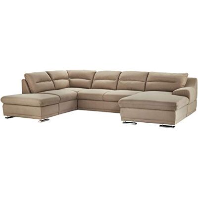 Mivano Wohnlandschaft Coast / Große Schlafcouch in U-Form / Mit Bettfunktion und Stauraum / Ottomane links und Recamiere rechts / 334 x 88 x 217 / Mikrofaser: mud Mivano Wohnlandschaft Coast / Große Schlafcouch in U-Form / Mit Bettfunktion und Stauraum / Ottomane links und Recamiere rechts / 334 x 88 x 217 / Mikrofaser: mud
