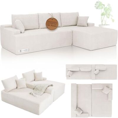 Juskys Sofa Coredo modernes Cord Sofa mit Ottomane rechts, gemütliche Couch mit Schaumstoffpolsterung, Cordbezug & Kissen, modular Creme Juskys Sofa Coredo modernes Cord Sofa mit Ottomane rechts, gemütliche Couch mit Schaumstoffpolsterung, Cordbezug & Kissen, modular Creme