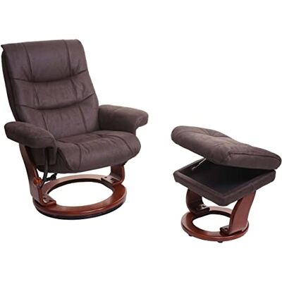 MCA Relaxsessel HWC-J42, Fernsehsessel TV-Sessel Hocker, Stoff schwarz-braun Wildleder-Imitat, Gestell Walnuss-Optik MCA Relaxsessel HWC-J42, Fernsehsessel TV-Sessel Hocker, Stoff schwarz-braun Wildleder-Imitat, Gestell Walnuss-Optik