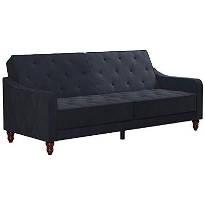 Novogratz Vintage Tufted Futon Schlafsofa, Blau, Samtbezug, 3‑Sitzer, 208 x 86 x 86 cm Novogratz Vintage Tufted Futon Schlafsofa, Blau, Samtbezug, 3‑Sitzer, 208 x 86 x 86 cm