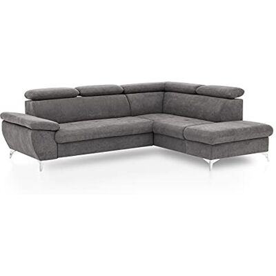 Mivano Ecksofa Gisele / Eckcouch mit Schlaffunktion, Stauraum, Armteilfunktion und Kopfteilverstellung / 256 x 83 x 209 / Velours, Dunkelgrau Mivano Ecksofa Gisele / Eckcouch mit Schlaffunktion, Stauraum, Armteilfunktion und Kopfteilverstellung / 256 x 83 x 209 / Velours, Dunkelgrau