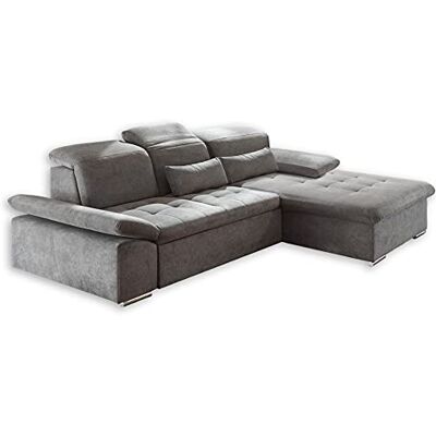 Stella Trading WAYNE Ecksofa mit Schlaffunktion, Stoffbezug Dunkelgrau Ausziehbare Eckcouch mit verstellbaren Armlehnen und Kopfteilen 276 x 81(104) x 188 cm (B/H/T) Stella Trading WAYNE Ecksofa mit Schlaffunktion, Stoffbezug Dunkelgrau Ausziehbare Eckcouch mit verstellbaren Armlehnen und Kopfteilen 276 x 81(104) x 188 cm (B/H/T)