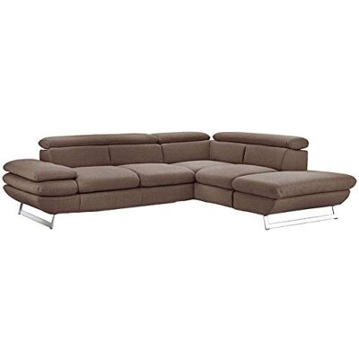 Mivano Ecksofa Prestige, Moderne Couch in L-Form mit Ottomane, Kopfteile und Armteil verstellbar, 265 x 74 x 223, Strukturstoff, braun Mivano Ecksofa Prestige, Moderne Couch in L-Form mit Ottomane, Kopfteile und Armteil verstellbar, 265 x 74 x 223, Strukturstoff, braun