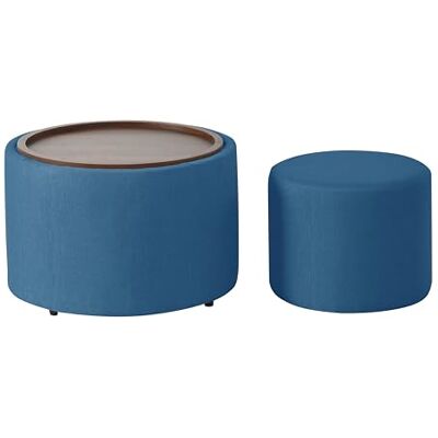 NJLyuhome Nordischer Skandinavischer Nesting Hocker 2er Set mit Leinenbezug und Holzablage Multifunktionale Quadratische Ottomane als Sitzhocker & Fußstütze, 58 cm Rund, Blau NJLyuhome Nordischer Skandinavischer Nesting Hocker 2er Set mit Leinenbezug und Holzablage Multifunktionale Quadratische Ottomane als Sitzhocker & Fußstütze, 58 cm Rund, Blau