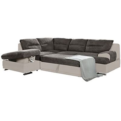 Mivano Schlafsofa Coast / Großes Ecksofa mit Schlaffunktion, Stauraum und Ottomane links / 264 x 88 x 217 / Materialmix: Braun/Beige Mivano Schlafsofa Coast / Großes Ecksofa mit Schlaffunktion, Stauraum und Ottomane links / 264 x 88 x 217 / Materialmix: Braun/Beige