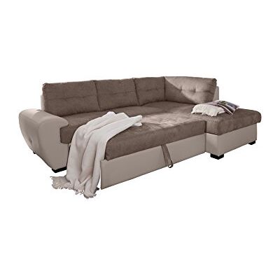 Mivano Cotta 2F-Otm/BK Rücken Echt Ecksofa, Sitz Strukturgewebe soft, 100% Korpus Kunstleder PU, 64% Polyurethan, 25% Polyester, 11% Baumwolle, 174 x 244 x 88 cm, taupe/hell beige Mivano Cotta 2F-Otm/BK Rücken Echt Ecksofa, Sitz Strukturgewebe soft, 100% Korpus Kunstleder PU, 64% Polyurethan, 25% Polyester, 11% Baumwolle, 174 x 244 x 88 cm, taupe/hell beige